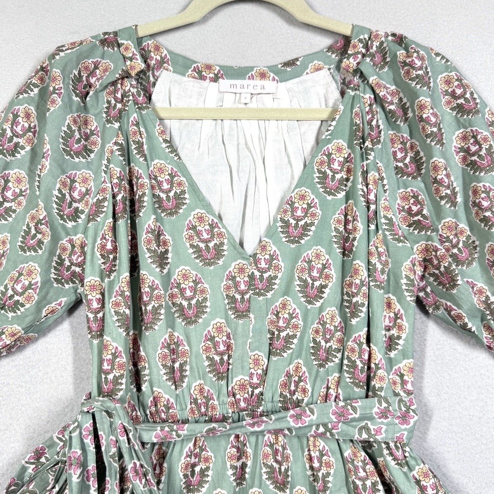 Marea Dress Womens Small Grace Tiered Floral Block Print V Neck Mini Cottage - Picture 2 of 13